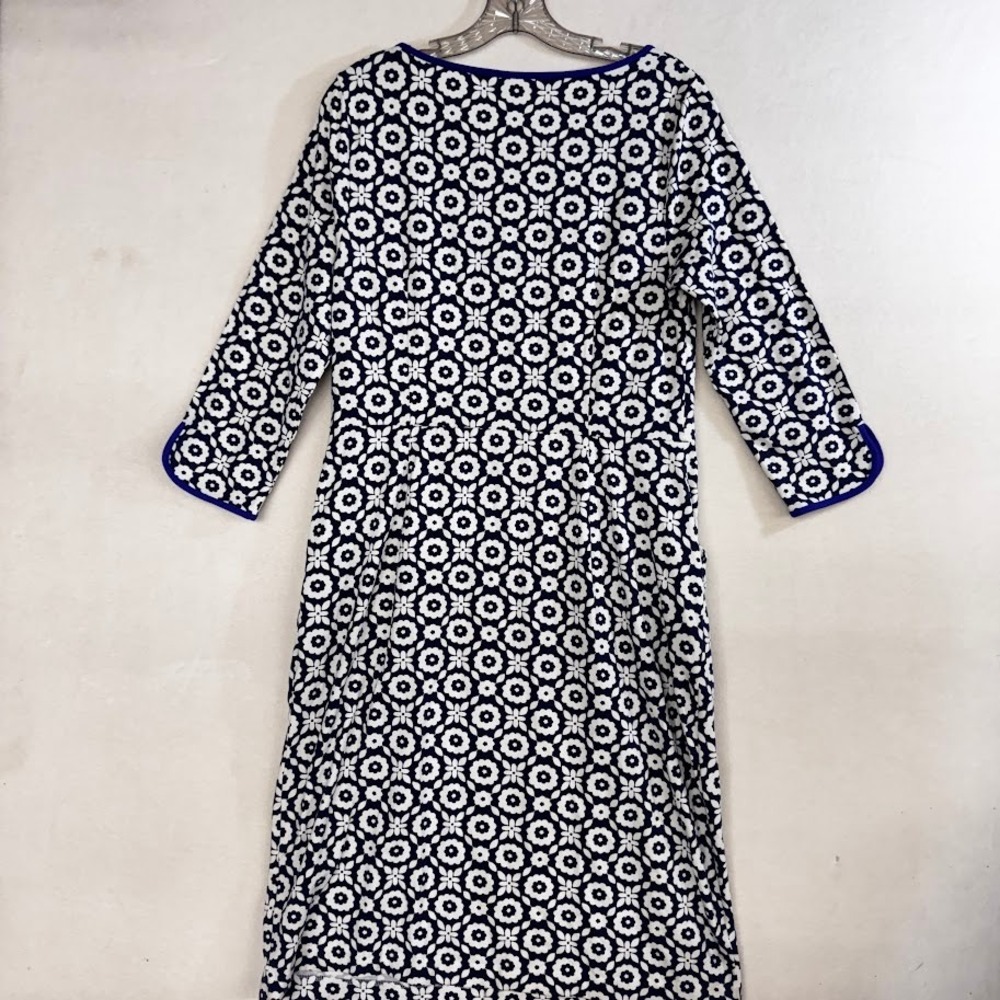 Boden Blue White Floral Geometric Print 3/4 Sleeve Shift Dress with Pockets - Picture 9 of 9
